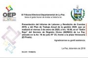EL TED LA PAZ PRESENTARÁ SU RENDICIÓN DE CUENTAS EL PRIMER VIERNES DE  ENERO