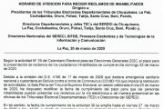 HORARIO DE ATENCIÓN PARA RECLAMOS DE INHABILITADOS
